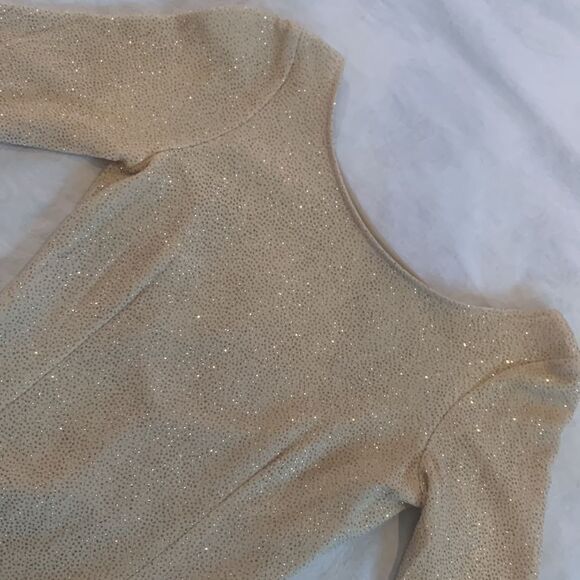 JS Collections Gown Metallic Gold Sparkles Ivory Size 8 Prom Black Tie Vintage - Picture 13 of 16